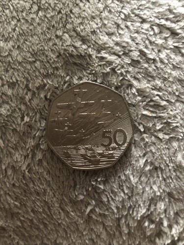 Old 50pence coin day landing - old,