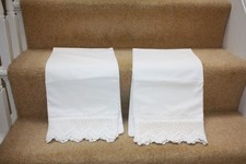 NB1176 Lovely  Pr Vintage Pillow Cases White Embroidered Cotton & Lace 19x35"