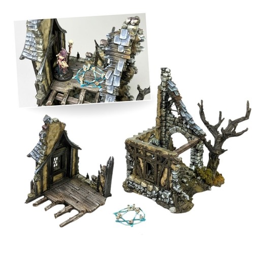 Ruined house with tree - ruined,