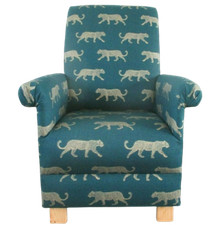 Fryetts Leopard Fabric Adult Chair Armchair Teal Green Gold Accent Cats Animals