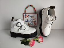 Dr Martens Devon white Lazy Oaf boots heart platform buckles quad sole UK4