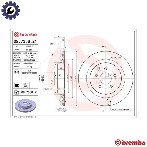 Brake disc 7356 21 for - 09.7356.21,