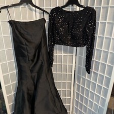 2 piece prom dress Jovani Black Sequin Long Sleeve Trumpet Skirt Mermaid Size 8