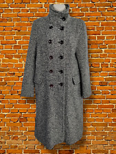 WOMENS HOBBS SIZE UK 10 BLACK WHITE VIRGIN WOOL TWEED WOOL MILITARY STYLE COAT