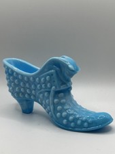 RARE FENTON BABY BLUE MILK SLAG GLASS HOBNAIL GLASS CAT HEAD SHOE