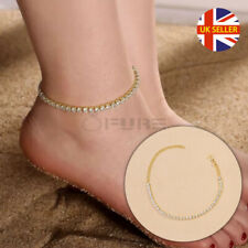 Trendy Women's 925 Sterling Silver Tennis Stone Charm Ankle Bracelet Anklet Gold