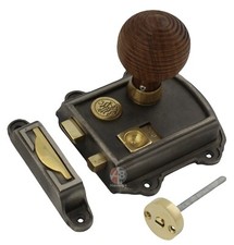 Antique Cast Iron Victorian Style Door Rim Lock Latch Rosewood Beehive Knobs