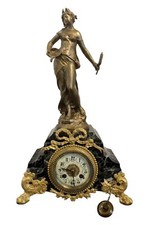 19thC French Green Variegated Marble Mantel Clock By Moreau