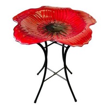 GARDEN POPPY GLASS BIRD BATH