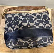 Coach Denim Signature Stripe Shoulder Hobo Bag 11182