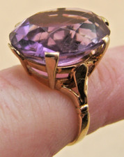 Vintage 9k Gold Oval Cut Chunky Amethyst Cocktail Solitaire Ring Size J 1/2