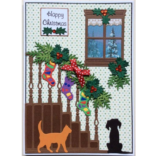 Christmas stairs dog cat - dog,