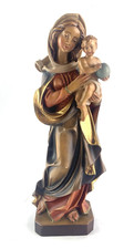 Vintage hand carved wooden hand painted Madonna and baby Jesus figurine