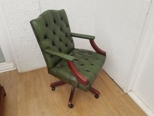 GREEN LEATHER VINTAGE CHESTERFIELD GAINSBOROUGH  CAPTAINS CHAIR