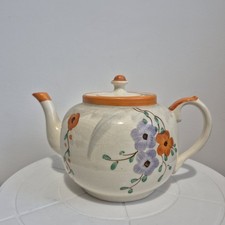 Vintage Hand Painted Teapot Sudlow's Burslem Made In England Orange Flowers