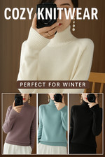 Women Autumn Winter Turtleneck Sweater Slim Solid Knitted Cashmere Pullover UK