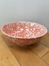 Vintage Italian Stovigliere Orange Spongeware Ceramic Bowl 26cm Diameter Italy
