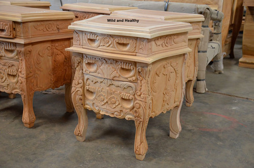 Mahogany wood rococo bedside - mahogany,