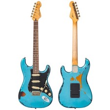 Vintage V6 ICON Electric Guitar ~ Distressed Gun Hill Blue Over Sunburst