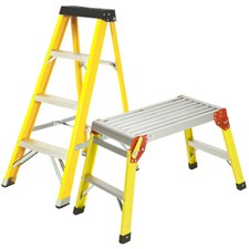 Excel Fibreglass 3 Step Ladder & Folding Hop Up Work Bench Platform Heavy Duty