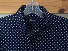 FRED PERRY Long Sleeve Polka Dot Navy Blue Shirt Size Small (S) Mod 60s Cotton