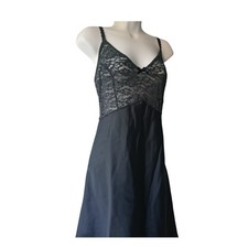  M&S vintage slip St Michael slip black lace satin large cami silky petticoat