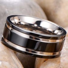 Mens Black Titanium Ring 8mm Classic Band Ring - UK SELLER