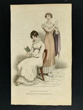Elegant Regency Dresses. Antique Fashion Print. La Belle Assemblee 1813