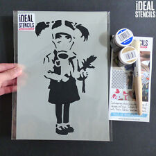 BANKSY STENCIL Gas Mask Girl Holding Flower Home Decor Painting Wall Art Craft
