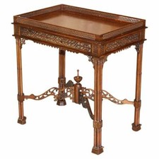 19TH CENTURY THOMAS CHIPPENDALE FRET WORK CARVED SILVER TEA OCCASIONAL TABLE