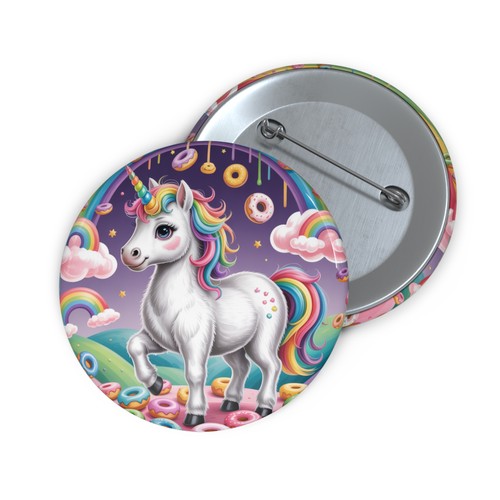 Rainbow unicorn donut button - rainbow,