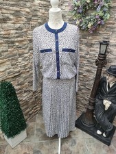 Vintage 80s 90s J. Michaels White & Navy Dress Pleated Skirt 