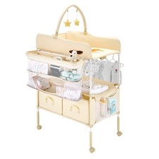 VEVOR Foldable Baby Changing Diaper Station with Side Basket & Hanging Rod Beige