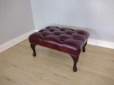 Real Leather Chesterfield Footstool Queen Anne Footstool Red / Brown. 3 Sizes