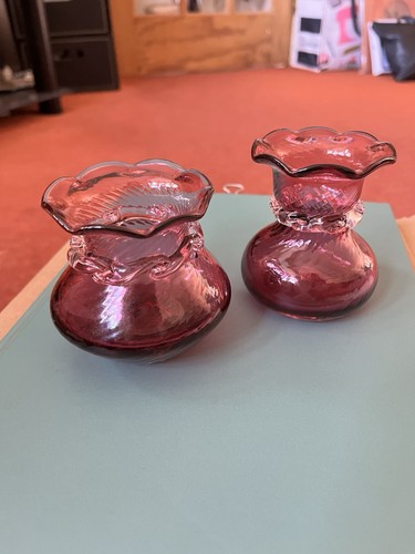 Two cranberry glass vases - two,