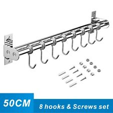 Stainless Steel Wall-Mounted Utensil Rack Hanging Rail Rack 6/8 Sliding Hooks