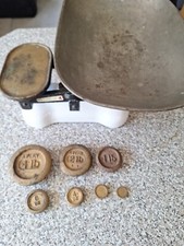 Vintage W and T Avery  weighing scales with Weights up to 14.0Lbs White Enamel