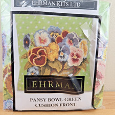 New Ehrman Pansy Bowl Green Floral Needlepoint Tapestry Cushion Kit- Fassett