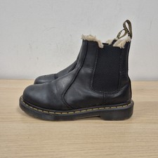 Dr. Doc Martens 2976 Leonore Fur Trim Black Leather Ankle Chelsea Boots Uk 5