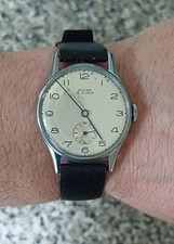 RARE VINTAGE ANCRE 15 RUBIS WW2 MILITARY SUB SECOND SWISS MEN 34mm WATCH 