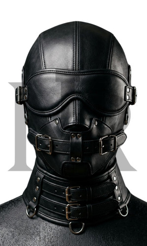 Black leather hood mask - leather,