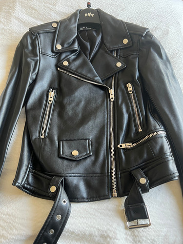 Zara black faux leather - faux, biker