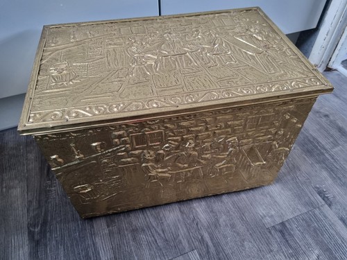 Vintage embossed brass wooden - vintage,