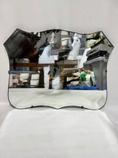 Vintage Mid Century Art Deco Bevelled Edge Wall Mirror Clasps And Chain