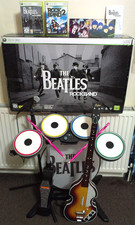 XBOX 360 THE BEATLES WIRLESS ROCKBAND DRUMS SET HOFNER GUITAR, MIC+STAND & GAMES