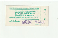 1967 INTER-CITIES FAIRS CUP DYNAMO DRESDEN v GLASGOW RANGERS (UNUSED TICKET) DDR
