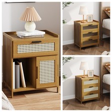 1/3Drawer Bamboo Bedroom Bedside Cabinet Furniture Storage Nightstand Side Table