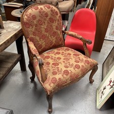 Oversized French Style Carver Armchair with Tapestry Upholstery Carved Back