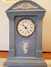 Wedgwood Jasper Ware Mantle Clock 2000AD  H22cm X W14.5cm Vgc Works well 