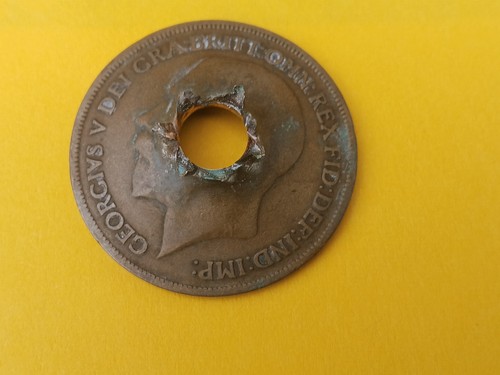 Ww1 british penny holed - ww1, penny,